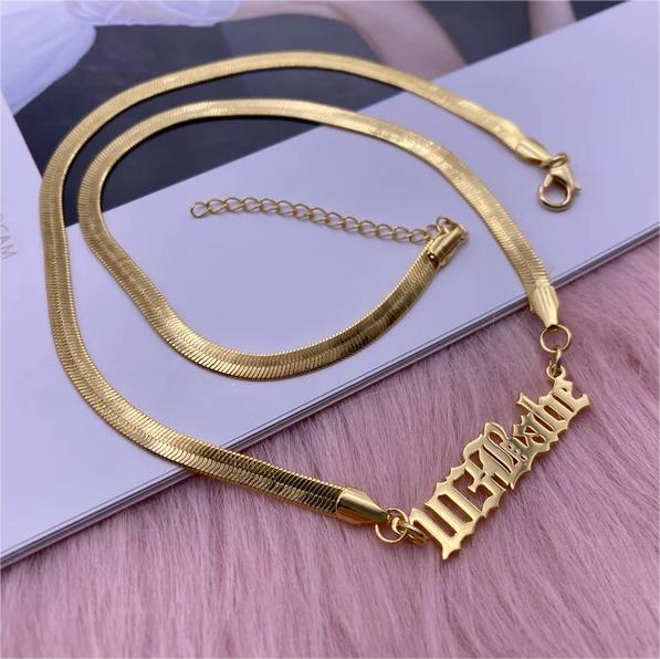 Snake Chain Gold Plated Personalized Custom Old English Name Necklace -silviax
