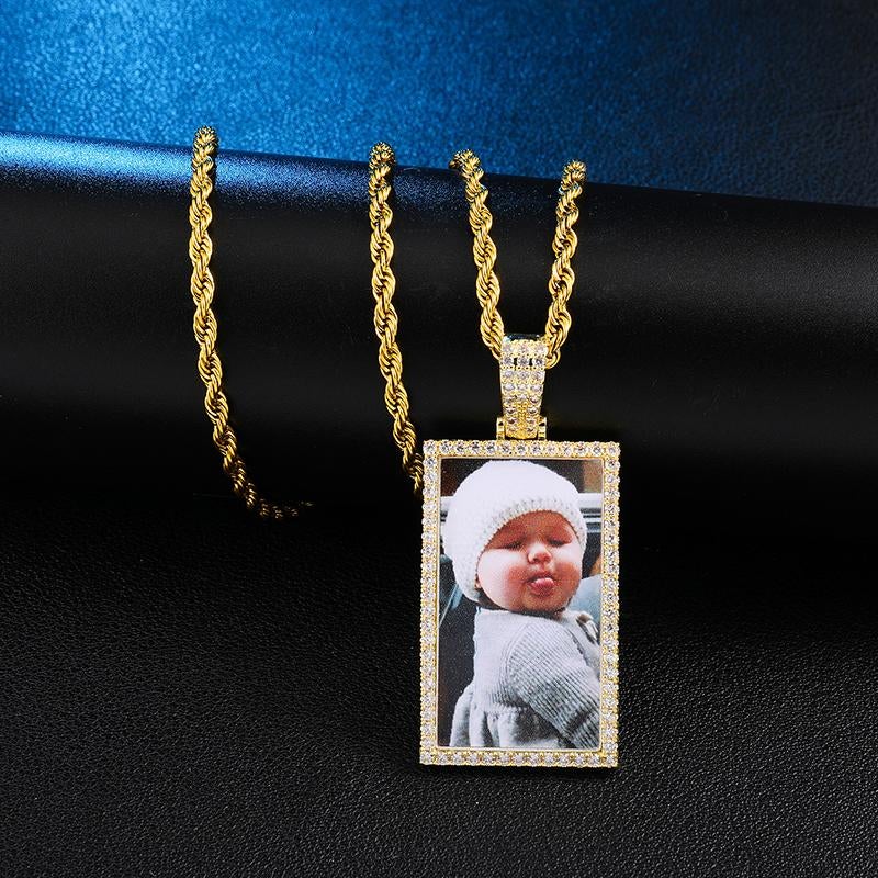 Square Pendant Personalized Custom Gold Plated Photo Necklace-silviax