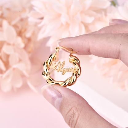 Personalized Custom Gold Plated Nameplate with Hearts Hoop Earrings 30mm Kids Earrings-silviax