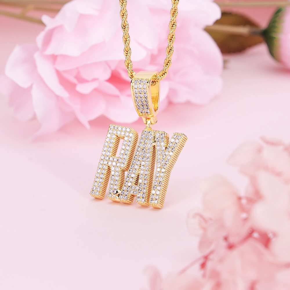 Hip Hop Style Custom Block Pendant Zirconia Initial Name Necklace 2 to 6 Letters-silviax