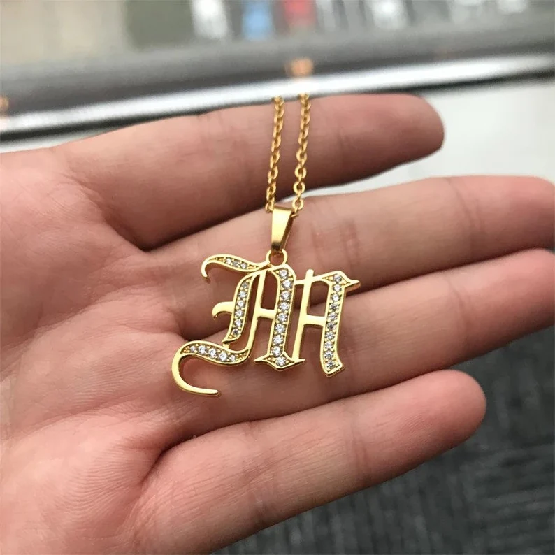 A-Z Iced Curve Letter Personalized Custom Gold Plated Initial Necklace-silviax