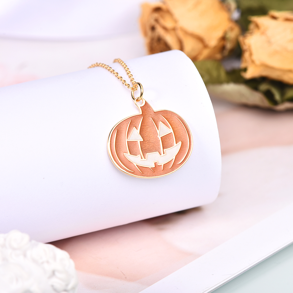 Halloween Pumpkin Pendant Personalized Custom Gold Plated Engraved Name Necklace