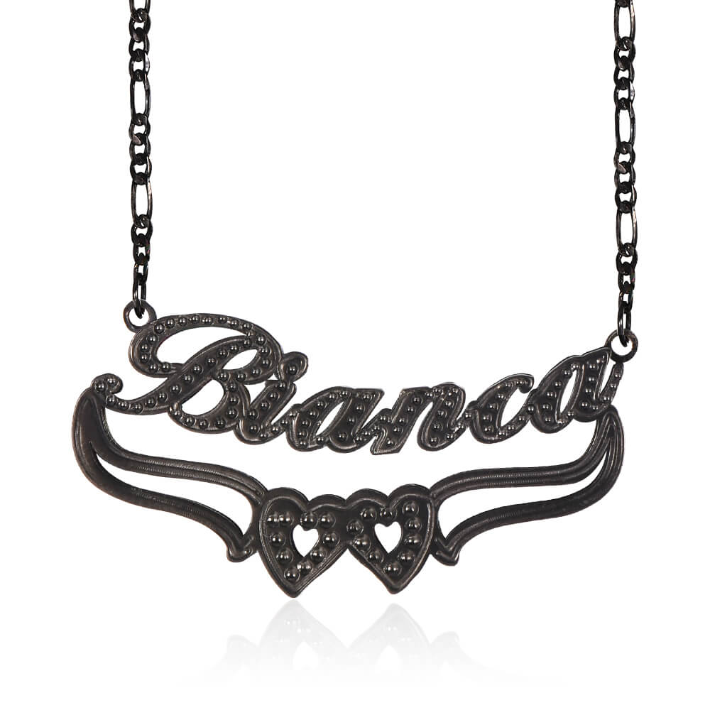 Double Layer Black Nameplate With Two Hearts Personalized Custom Name Necklace-silviax