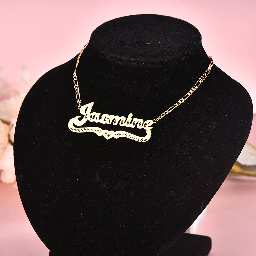 Personalized Custom Gold Plated Diamond Cut 3d Heart Name Necklace 