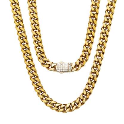 12mm Cuban Link Chain Gold Plated Hypoallergenic Hip Hop Jewelry Necklace For Men Women-silviax