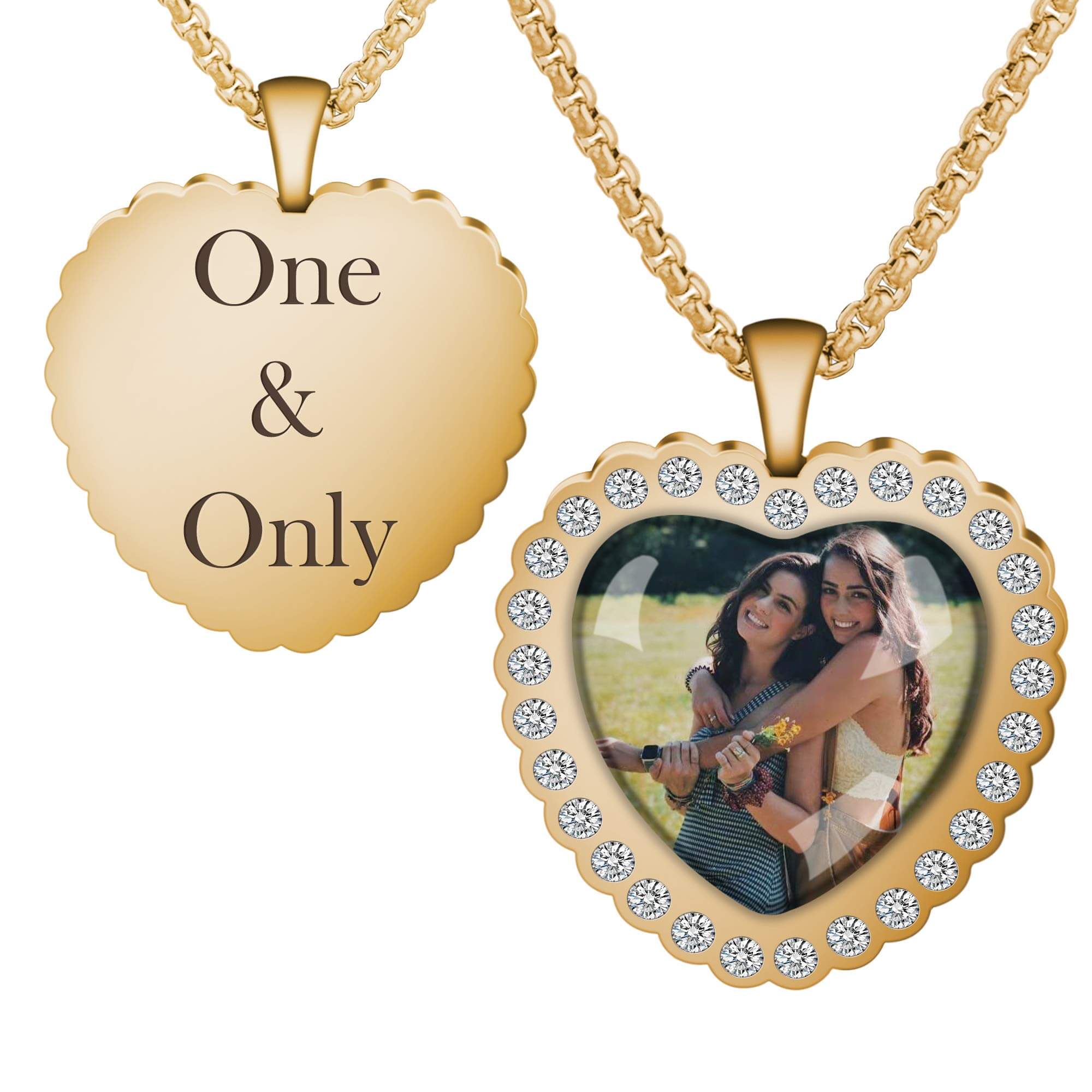 Heart Photo Pendant Inlaid Zircon Engraving Name Personalized Custom Gold Plated Photo Necklace-silviax