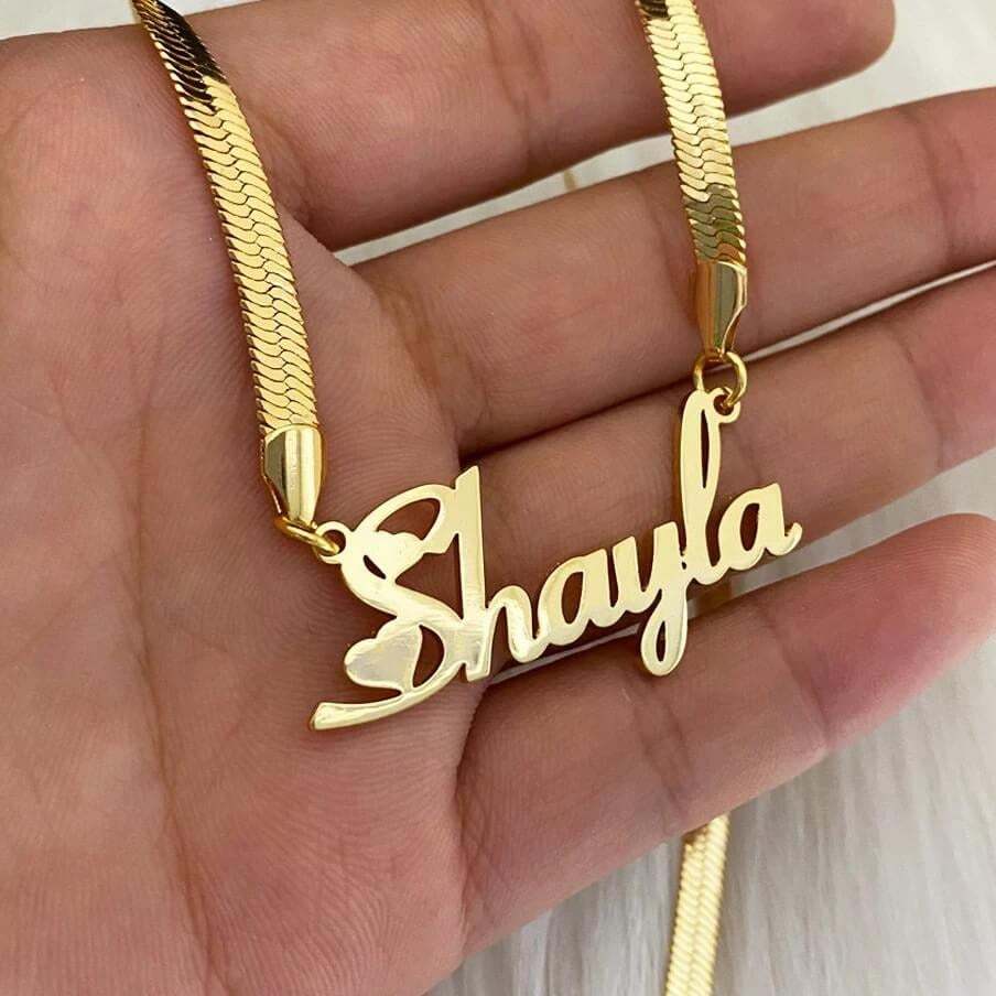 Heart Font Nameplate With Snake Chain Personalized Custom Name Necklace-silviax