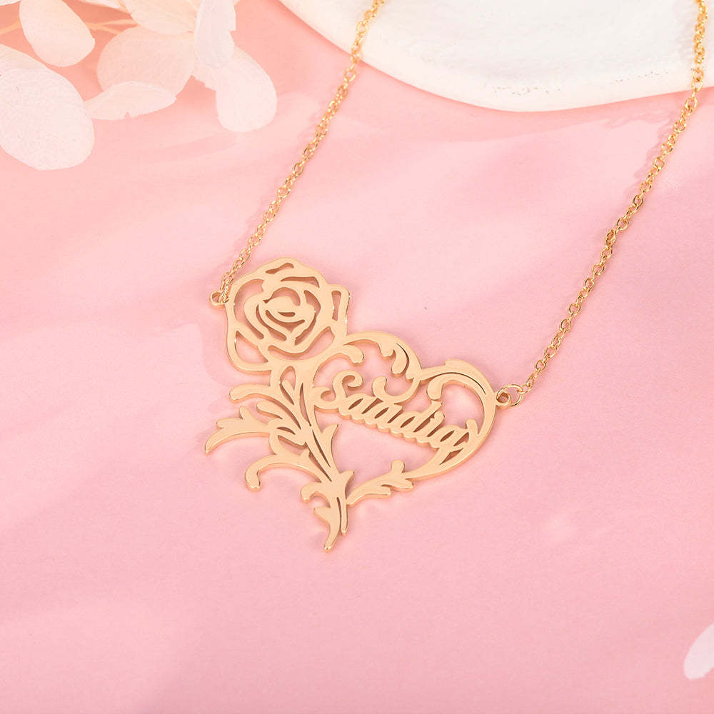 Rose Heart Pendant Personalized Custom Gold Plated Name Necklace-silviax