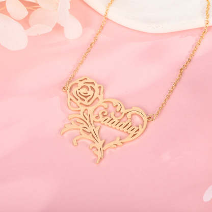 Rose Heart Pendant Personalized Custom Gold Plated Name Necklace-silviax