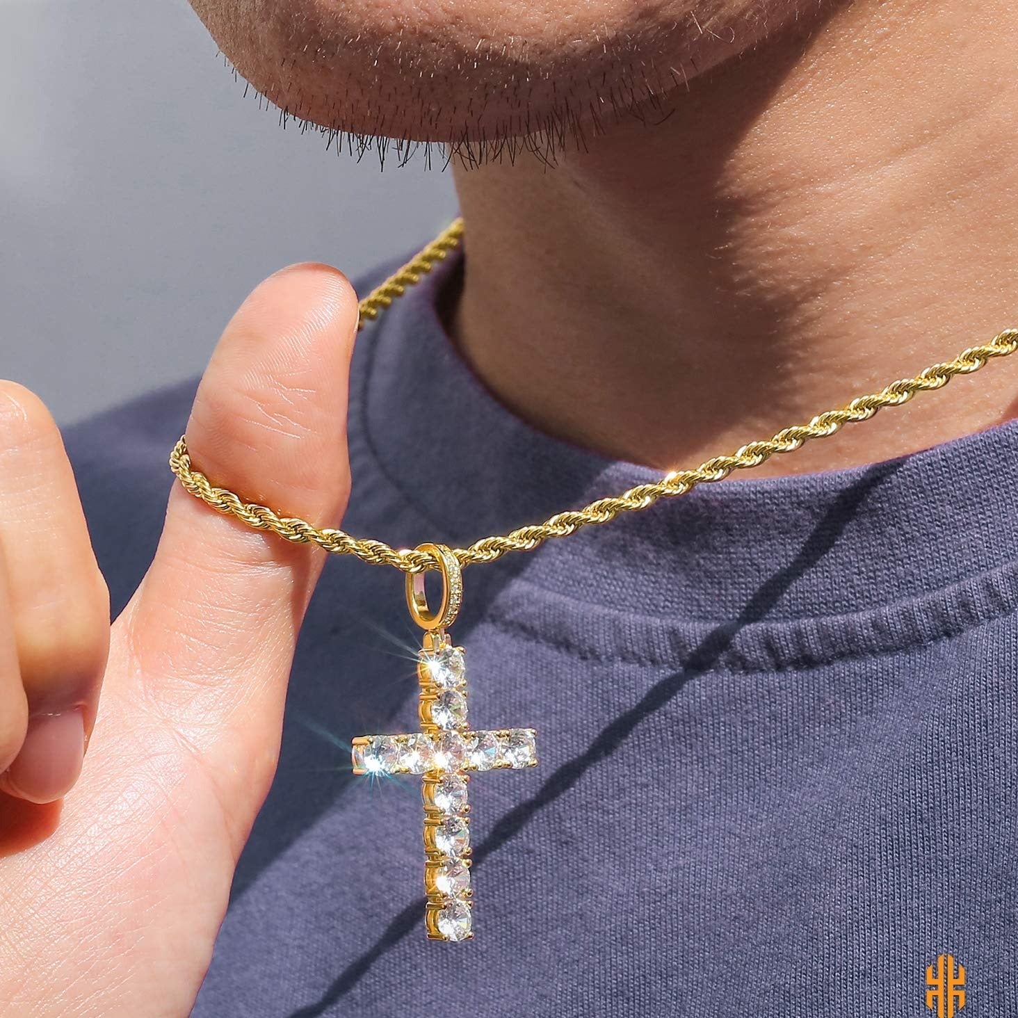 Cross Pendant Necklace and Double Layer Two Tone with Crown Heart Personalized Custom Name Necklace Set-silviax