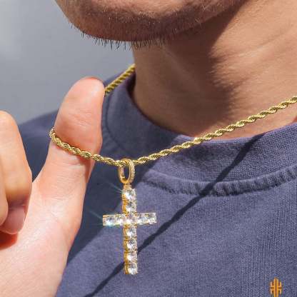 Cross Pendant Necklace and Double Layer Two Tone with Crown Heart Personalized Custom Name Necklace Set-silviax