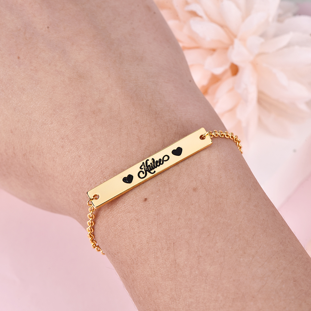 Gold Plated Personalized Engraved Name Bar Bracelet-silviax