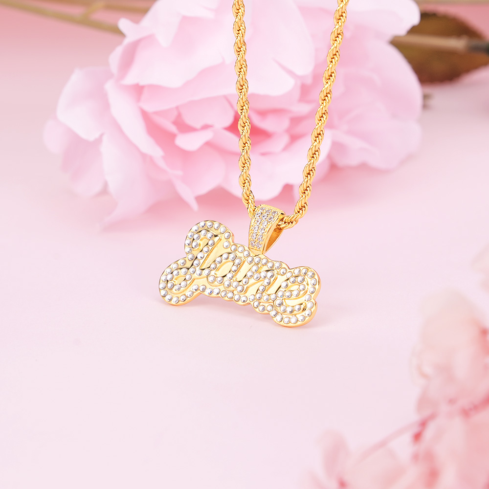 Sparkling Crystal Double Plate Personalized Nameplate Pendant Custom Necklace-silviax