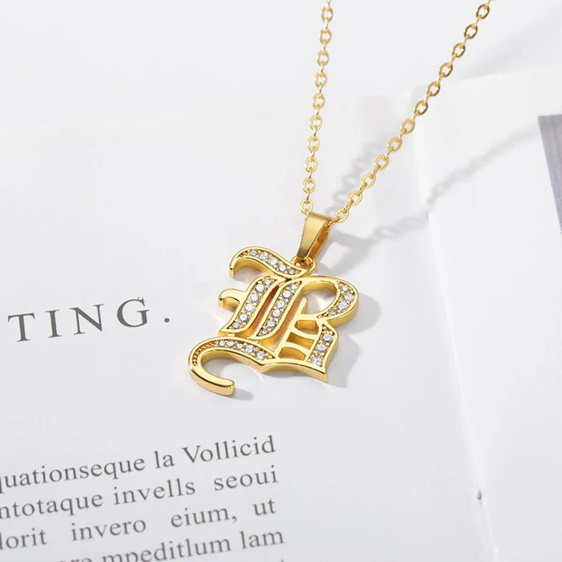 A-Z Iced Curve Letter Personalized Custom Gold Plated Initial Necklace-silviax