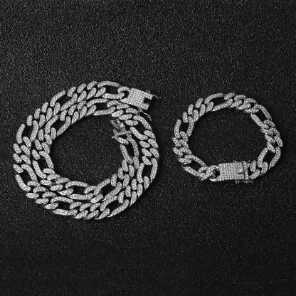 13mm Gold Plated Figaro Link Chain Necklace and Bracelet Set-silviax