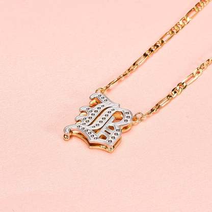 Double Layer Two Tone Old English Font Personalized Custom Gold Plated Initial Necklace-silviax