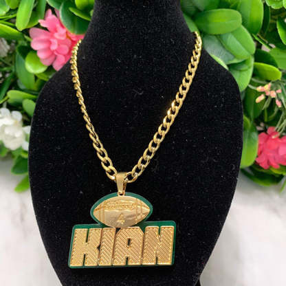Personalized Gold Plated Acrylic American Football Necklace with Nameplate-silviax