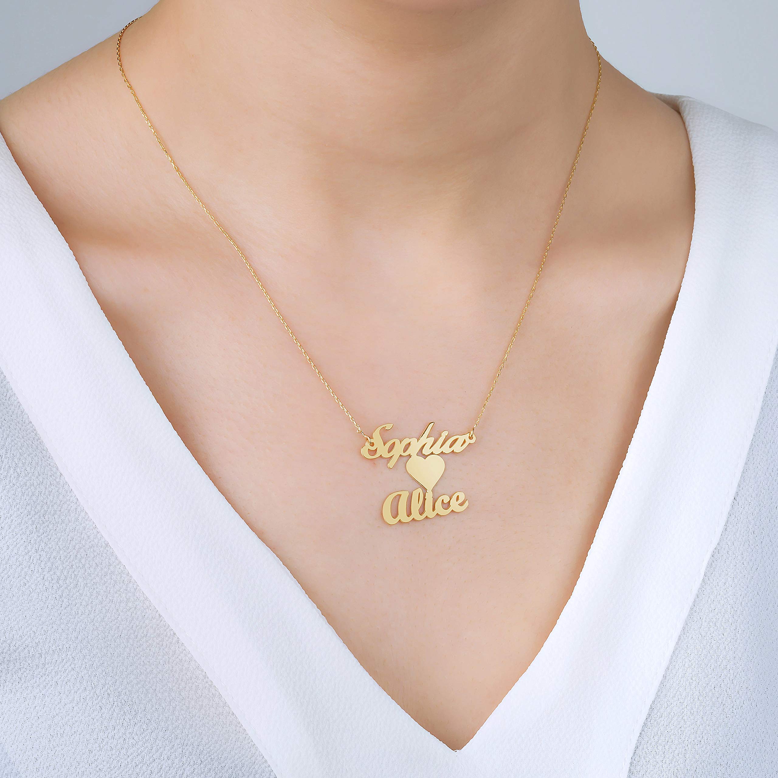 Heart Necklace In Middle With Two Names Gold Plated-silviax