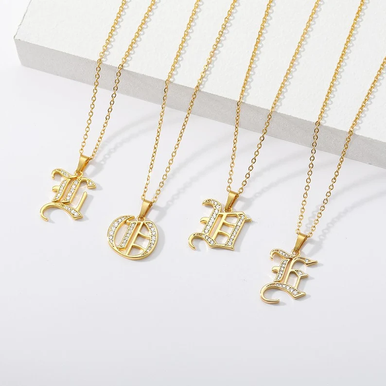 A-Z Iced Curve Letter Personalized Custom Gold Plated Initial Necklace-silviax