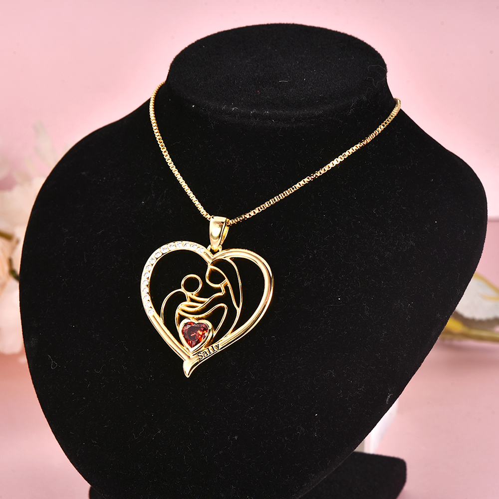 Custom Heart Necklace For Mom with Birthstone Box Chain Mother Gift-silviax