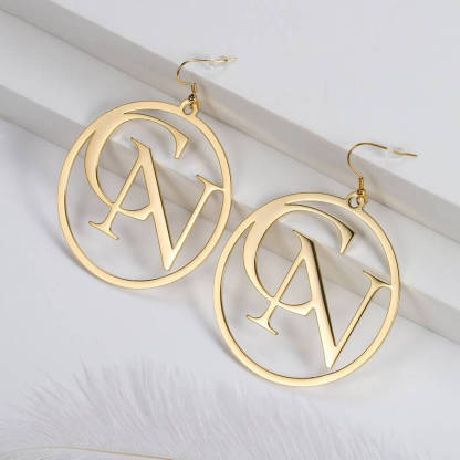 30 mm And 60 mm Letters Personalized Custom Gold Plated Hoop Initial Earrings-silviax