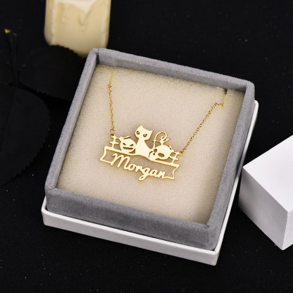 Halloween Gold Plated Personalized Custom Cat Pumpkins Name Necklace Gifts For Kids-silviax