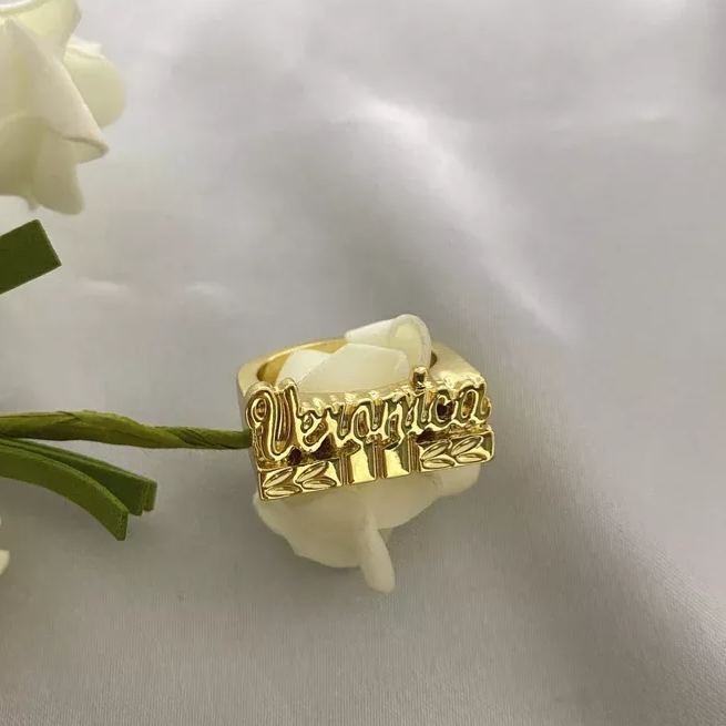 Gold Plated Personalized Custom Engraved 3D Name Ring-silviax