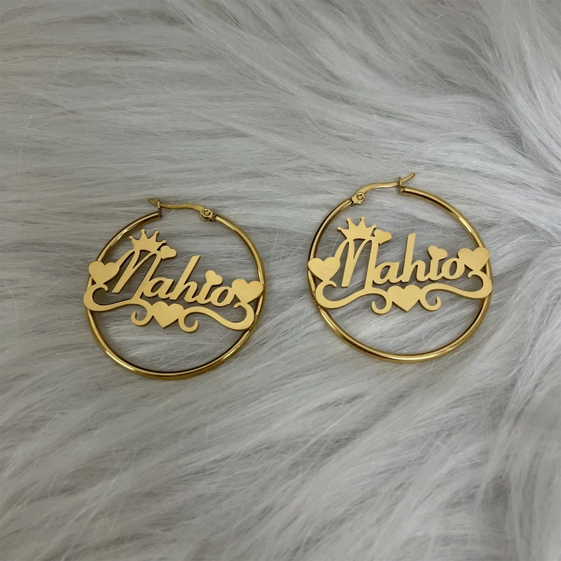 Personalized Custom Gold Plated Heart Nameplate Hoop Earrings Kids Gifts-silviax