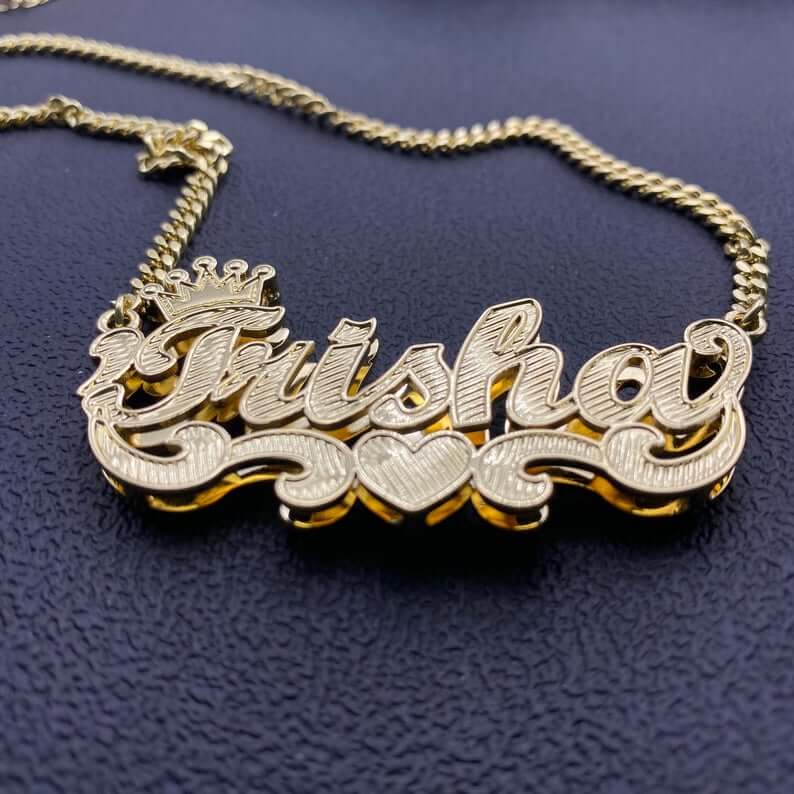 Double Layer Crown Heart Personalized Custom Gold Plated Name Necklace-silviax