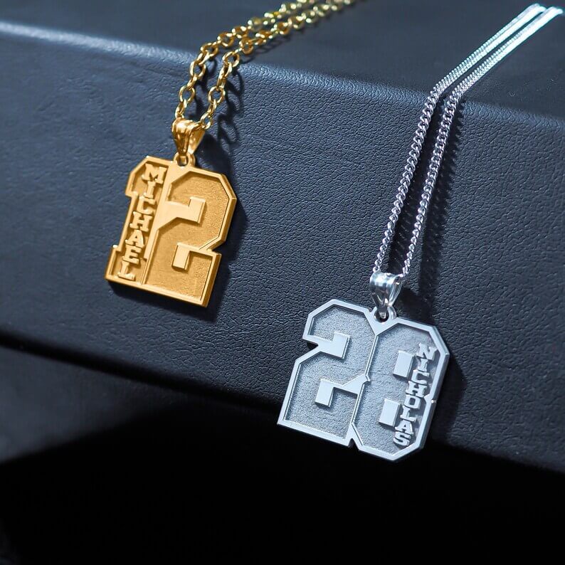 Number Pendant with Name Personalized Custom Gold Plated Number Necklace-silviax