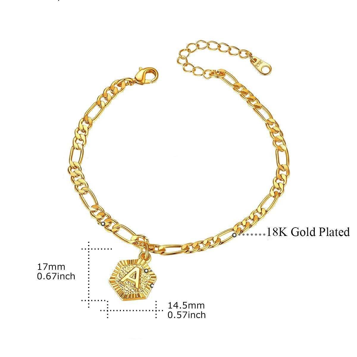 Hexagon Initial Letter Gold Plated Anklet-silviax