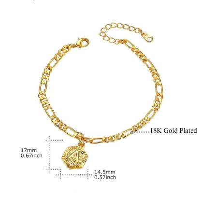Hexagon Initial Letter Gold Plated Anklet-silviax