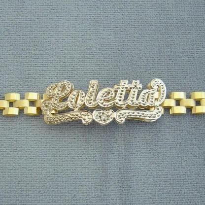 6mm Watch Band Chain Double Layer Two Tone with Heart Personalized Custom Gold Plated Name Bracelet-silviax