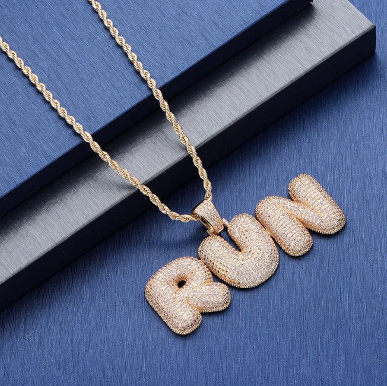 2 to 6 Bubble Letter Personalized Custom Name Initial Necklace Gold Plated-silviax