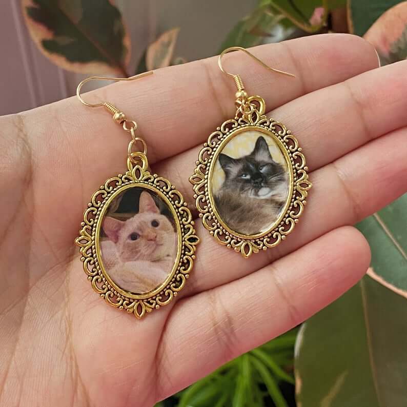 Pet Portrait Round Personalized Custom Gold Plated Photo Earrings-silviax