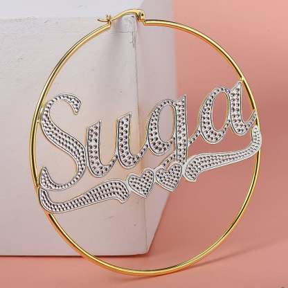 Two Tone Gold Plated Personalized Hoop Name Earrings with Heart-silviax