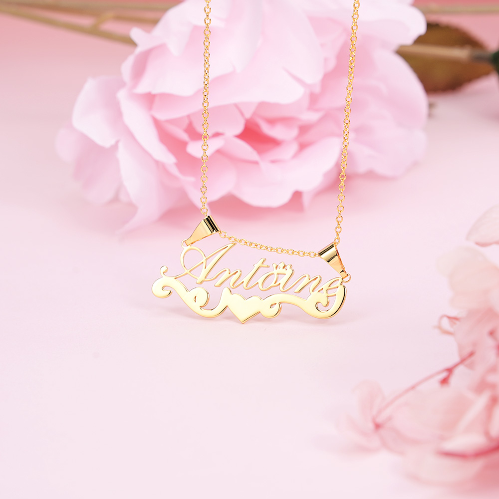 Crown Heart Personalized Custom Gold Plated Name Necklace Gift For Kids Baby-silviax
