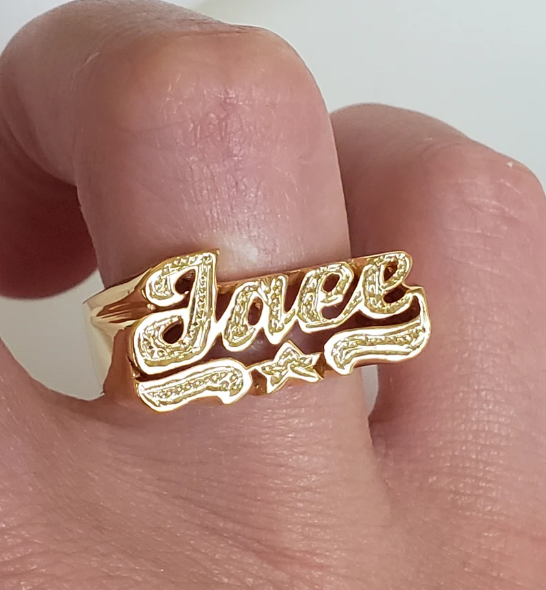 Custom Gold Plated Star Underline Diamond Cut 3D Names Ring-silviax