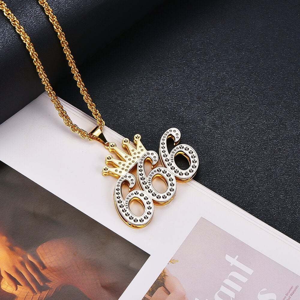 Double Layer Two Tone 1 To 9 Luck Number With Crown Personalized Custom Gold Plated Number Necklace-silviax