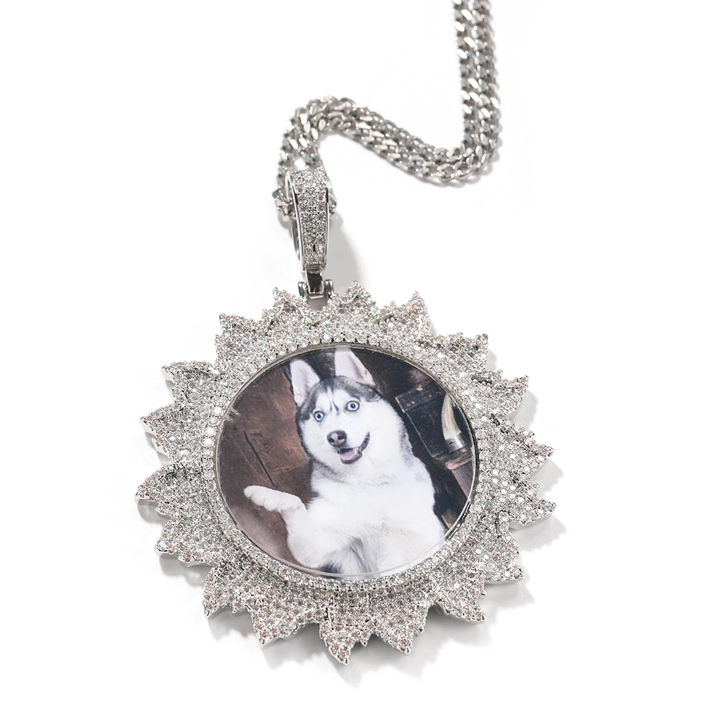 Burning Sun Custom Photo Memory Circular Pendant Necklace Gold Plated-silviax