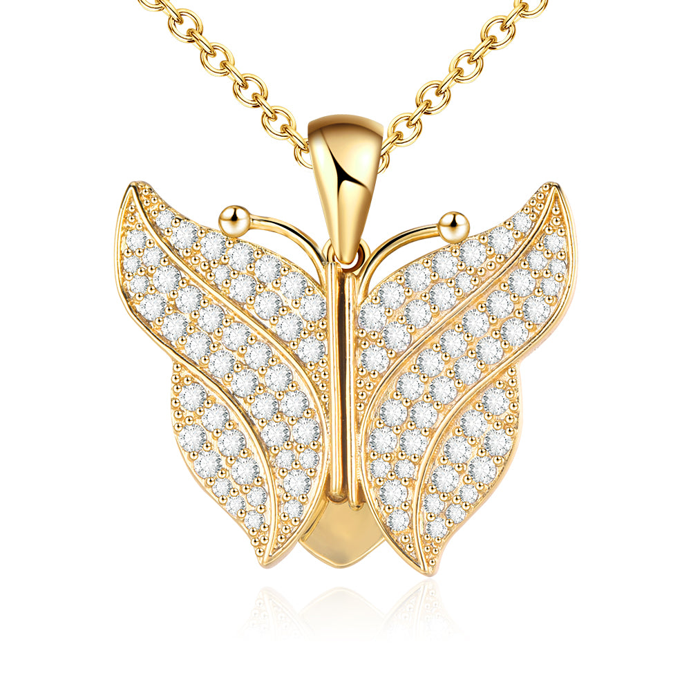 Butterfly Pendant Gold Plated Custom Engraved Necklace with Tag-silviax
