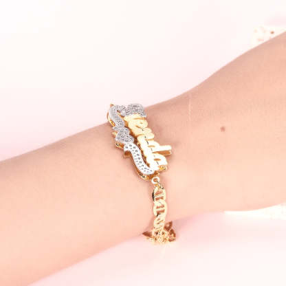 Two Tone Double Layer Custom Personalized Heart Name Bracelet-silviax
