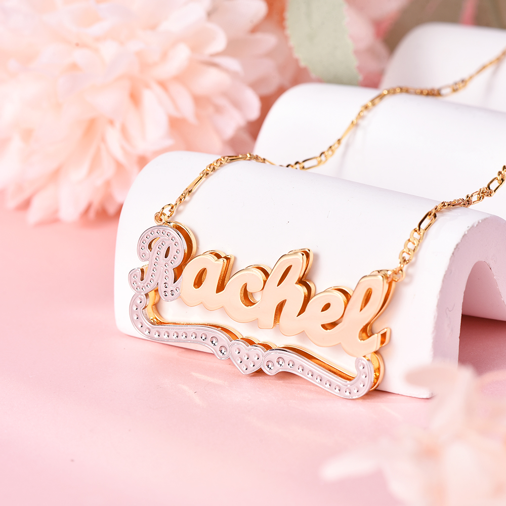 Two Tone Double Layer with Heart Gold Plated Personalized Custom 3D Name Necklace-silviax