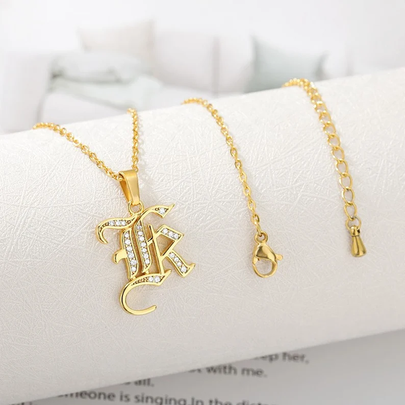 A-Z Iced Curve Letter Personalized Custom Gold Plated Initial Necklace-silviax