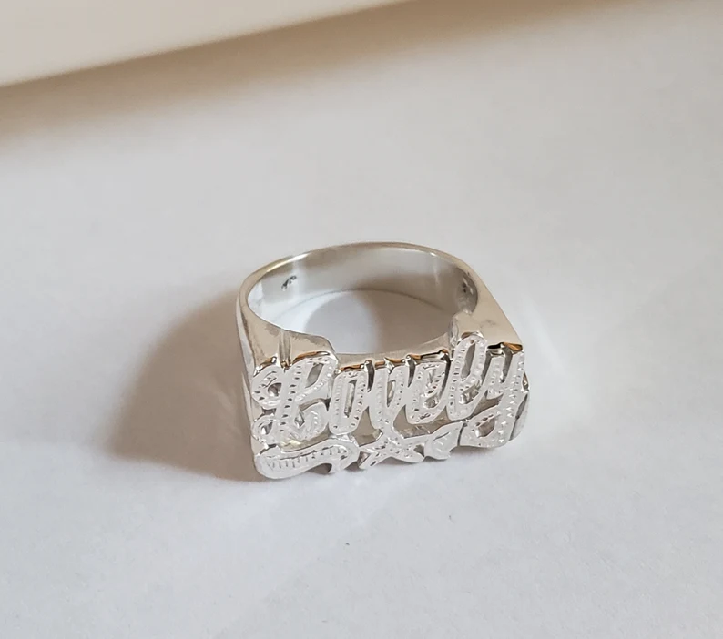 Custom Gold Plated Star Underline Diamond Cut 3D Names Ring-silviax