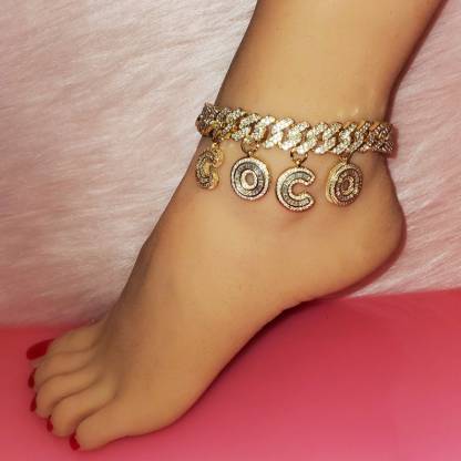 Personalized Cuban Link Iced Out Initial Letter Name Anklets-silviax