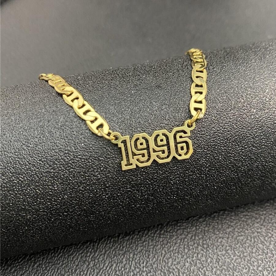Hollow Birth Year Luck Number Nameplate Personalized Custom Gold Plated Number Necklace-silviax