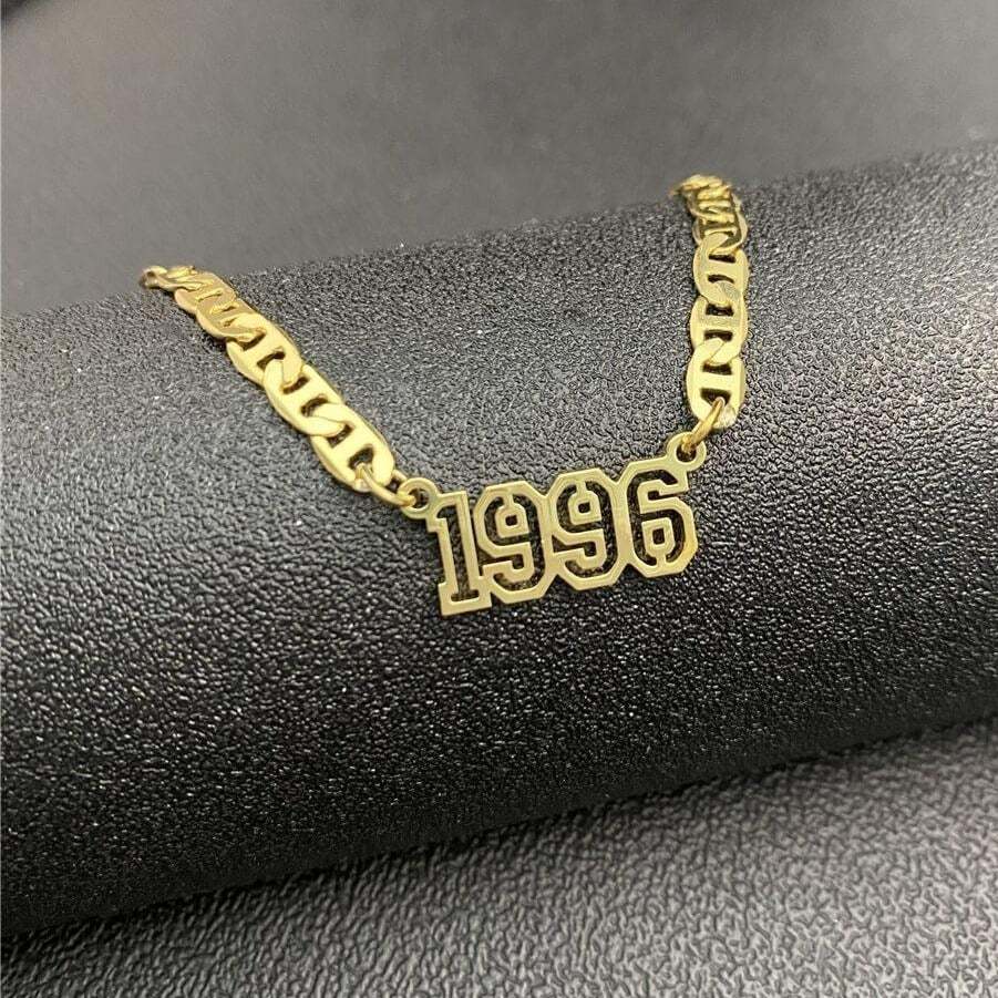 Hollow Birth Year Luck Number Nameplate Personalized Custom Gold Plated Number Necklace-silviax
