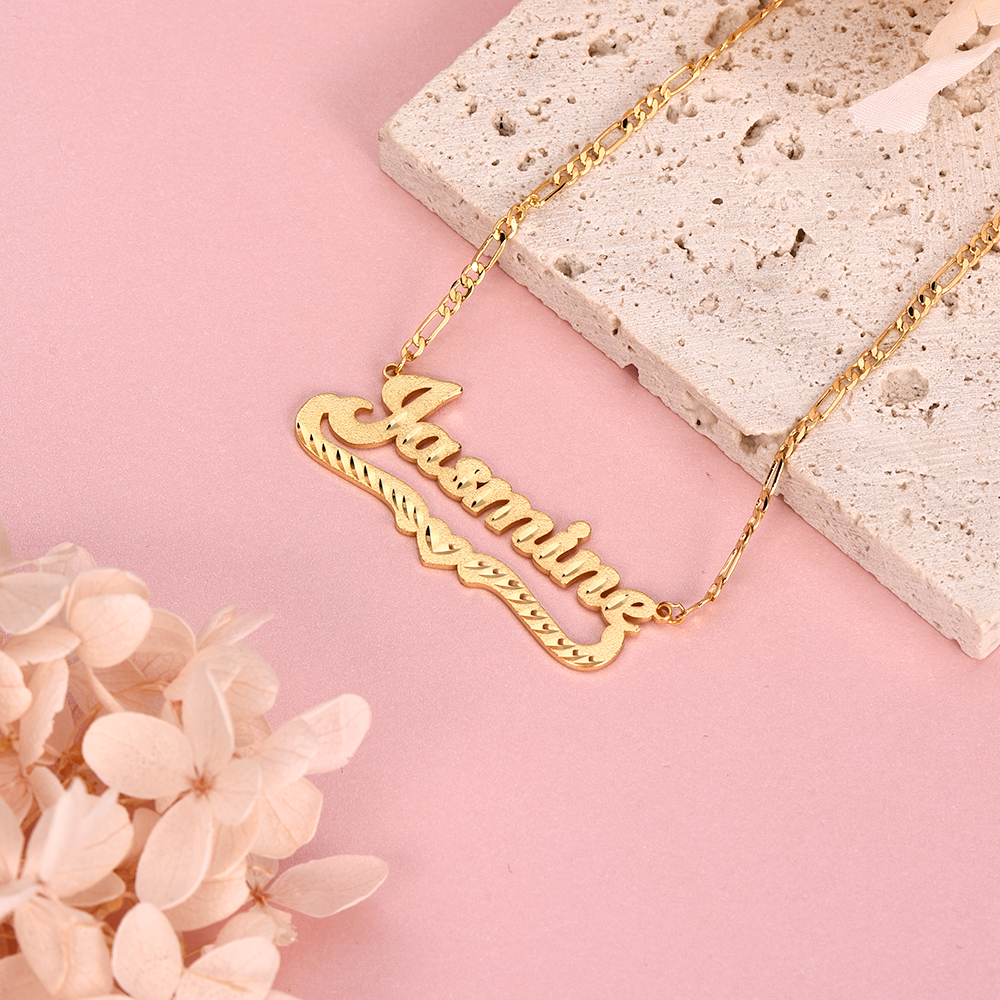Personalized Custom Gold Plated Diamond Cut 3d Heart Name Necklace 