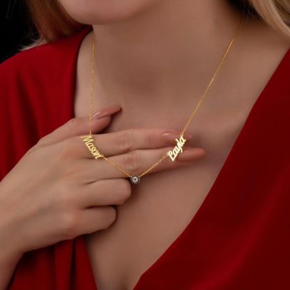 Personalized Gold Plated Blue Eye Pendant Two Name Necklace Women Gift-silviax